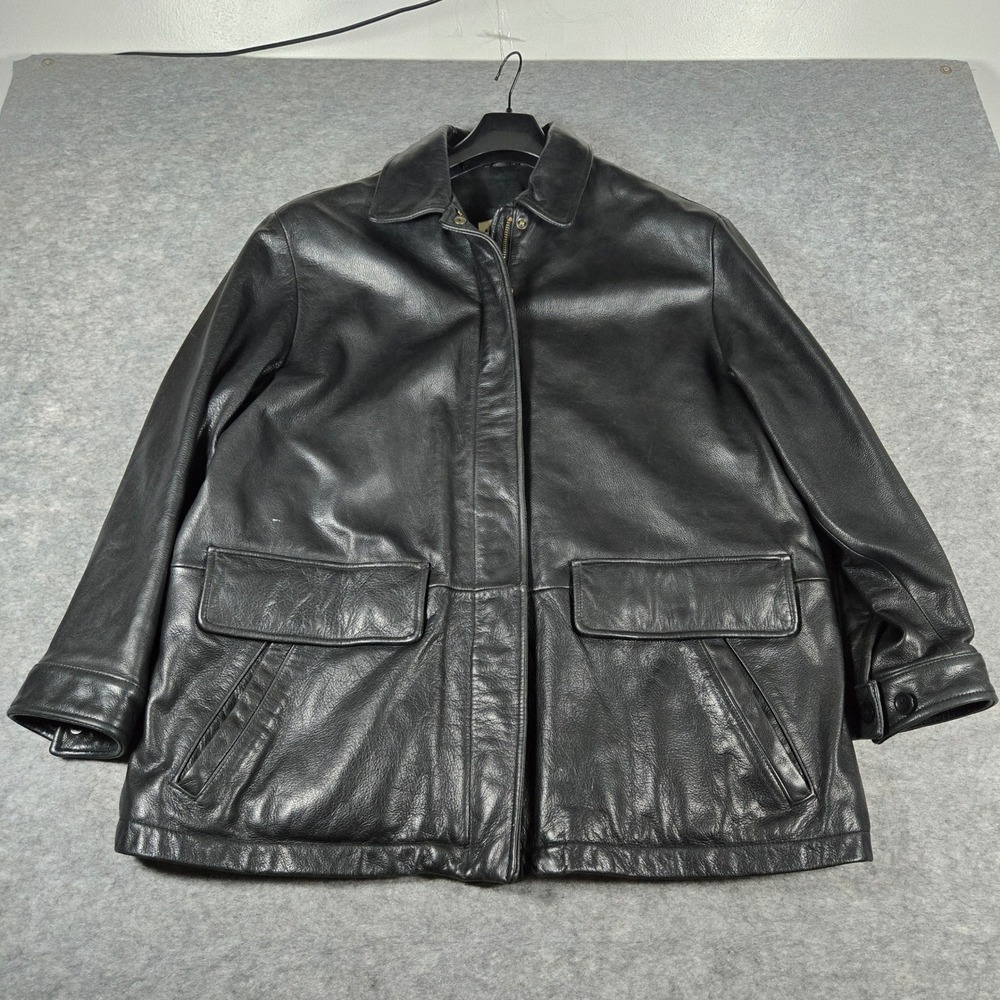 Eddie Bauer Womens Black Genuine Leather Field Utility Jacket L